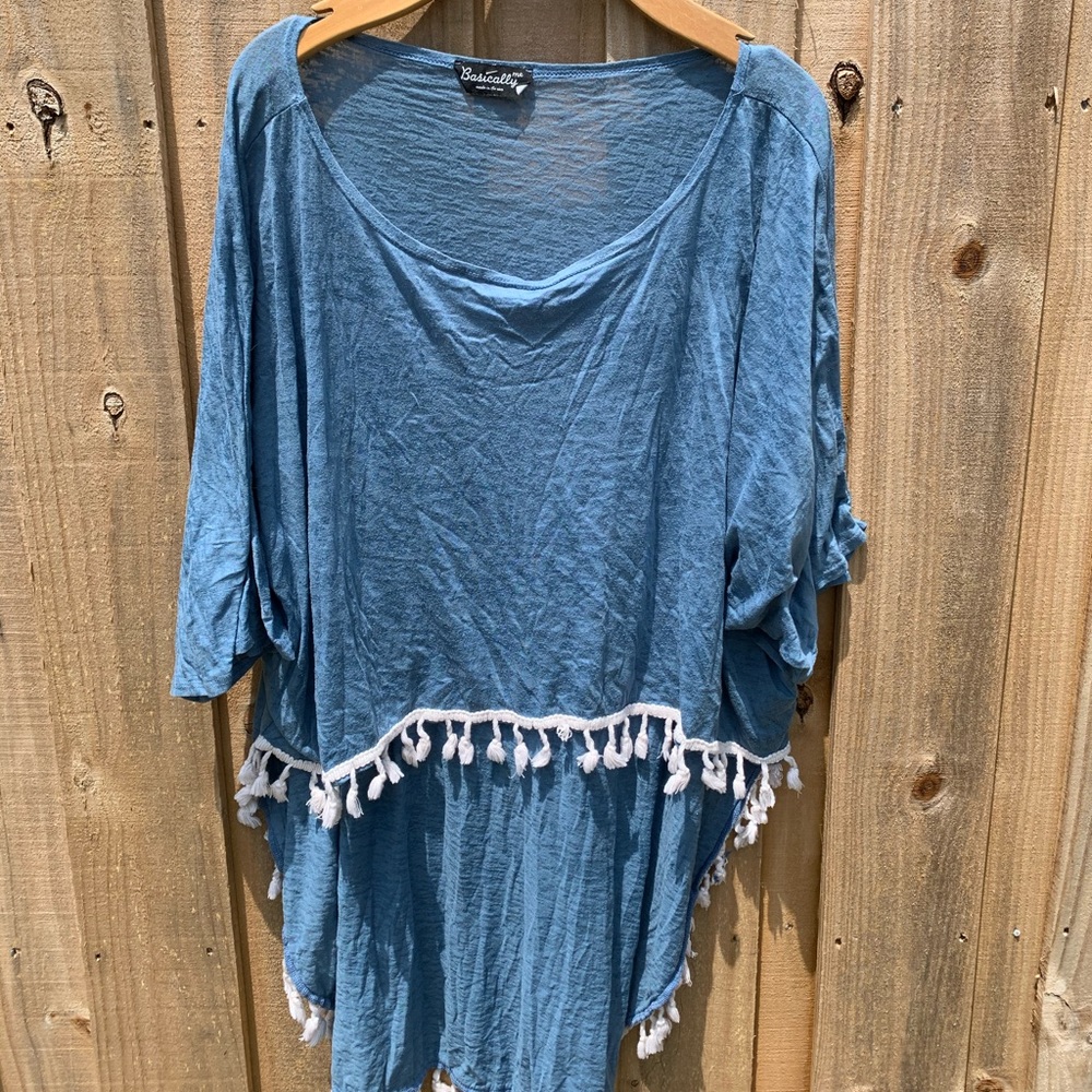 Hi lo, blue top with fringe details
